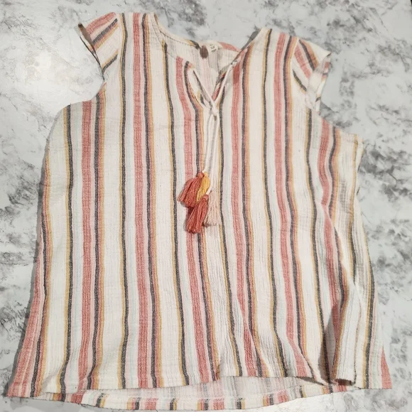 Tribal Jeans | Capped Sleeve Top with Tassels | Size Large - Picture 4 of 6